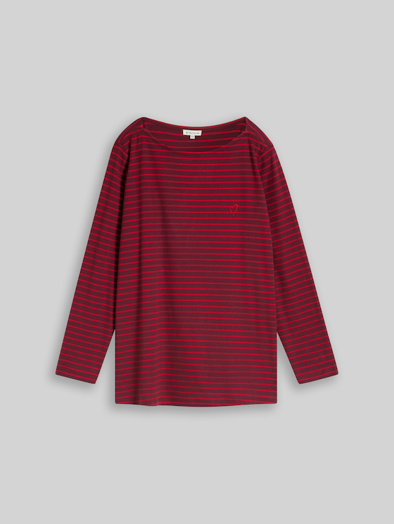 Plus Size - Long sleeve shirt with stripe pattern - preppy plum red stripe