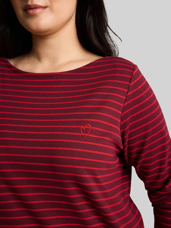 Plus Size - Long sleeve shirt with stripe pattern - preppy plum red stripe