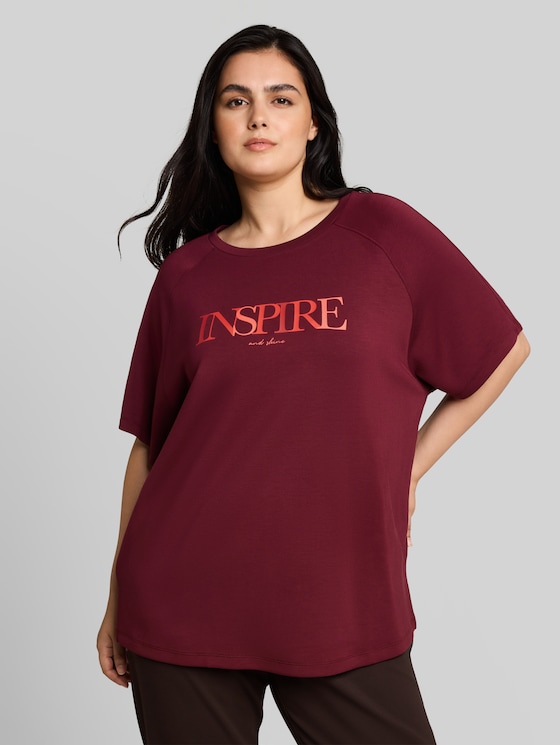 Plus Size - scuba T-shirt with lettering - Preppy Plum