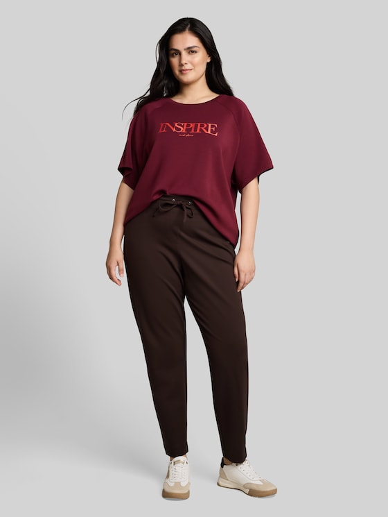 Plus Size - scuba T-shirt with lettering - Preppy Plum