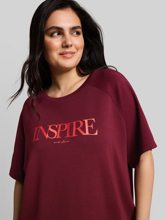 Plus Size - scuba T-shirt with lettering - Preppy Plum