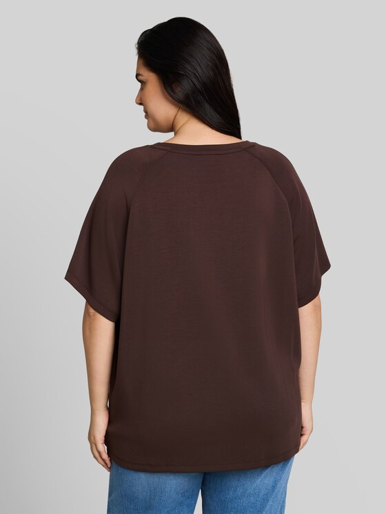 Plus Size - scuba T-shirt with lettering - java dark brown