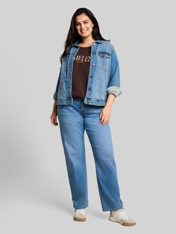 Plus Size - scuba T-shirt with lettering - java dark brown