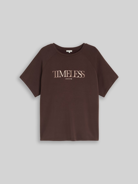 Plus Size - scuba T-shirt with lettering - java dark brown