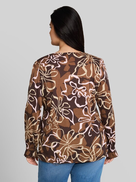Plus Size - blouse-style top with floral print - brown big flower design