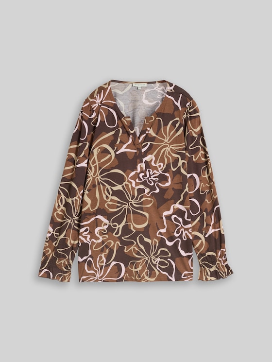 Plus Size - blouse-style top with floral print - brown big flower design