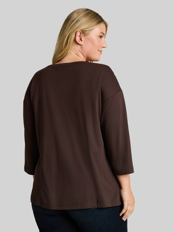 Plus Size – Long-sleeved top with floral print - java dark brown