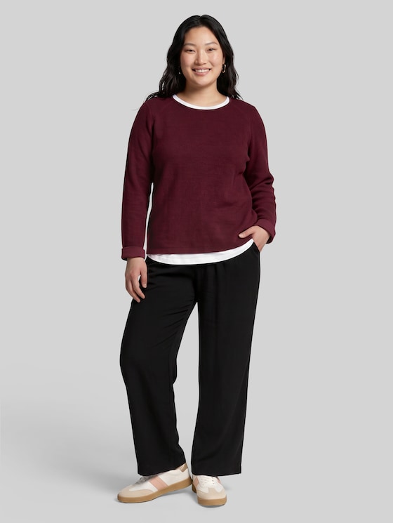 Plus Size - Cosy Sweatshirt with a melange look - dark preppy plum melange