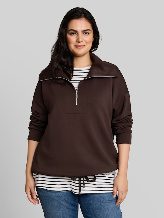 Plus Size - Scuba Troyer Sweatshirt - java dark brown