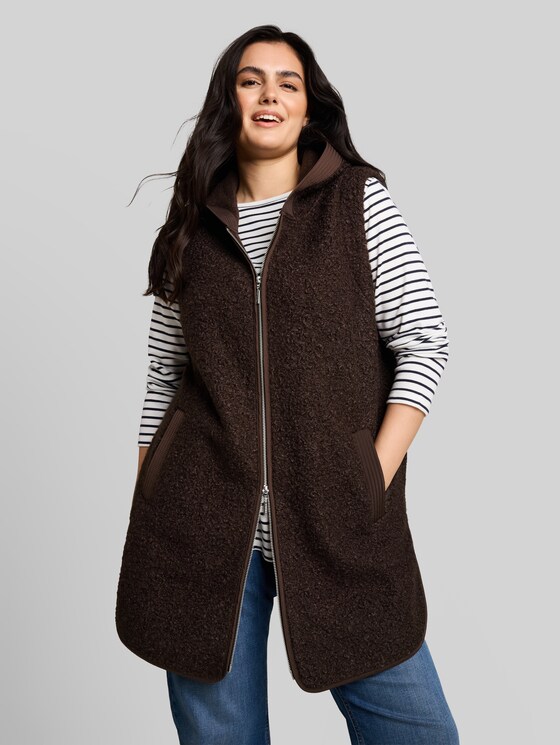Plus Size - Long-style Teddy Vest - java dark brown