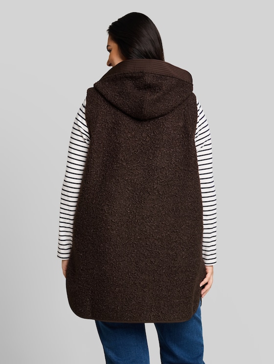 Plus Size - Long-style Teddy Vest - java dark brown