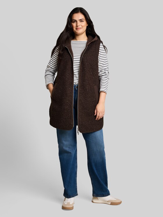 Plus Size - Long-style Teddy Vest - java dark brown