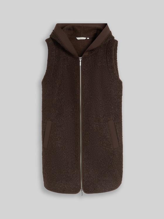 Plus Size - Long-style Teddy Vest - java dark brown