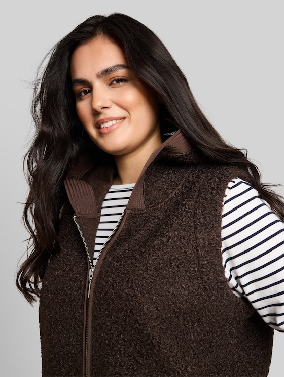 Plus Size - Long-style Teddy Vest - java dark brown