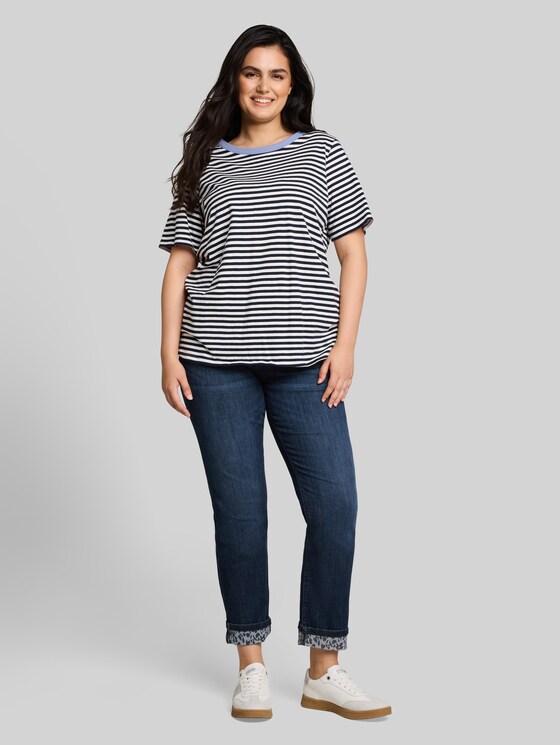 Plus Size - TTPLUS SLIM jeans with leopard print and turned-up hems - dark blue denim