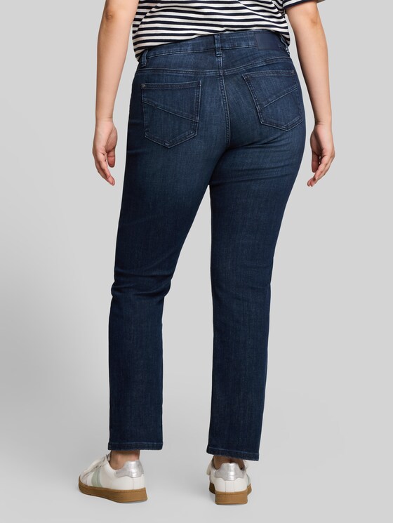 Plus Size - TTPLUS SLIM jeans with leopard print and turned-up hems - dark blue denim