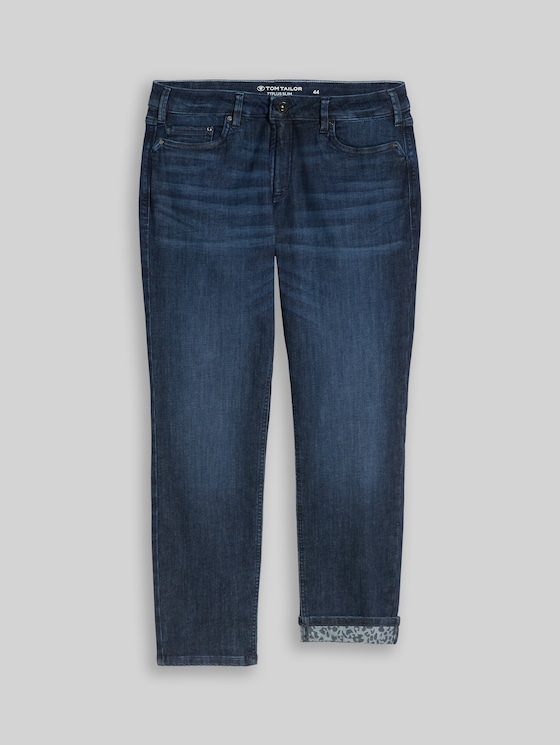 Plus Size - TTPLUS SLIM jeans with leopard print and turned-up hems - dark blue denim