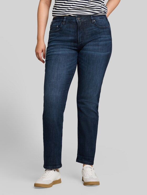Plus Size - TTPLUS SLIM jeans with leopard print and turned-up hems - dark blue denim