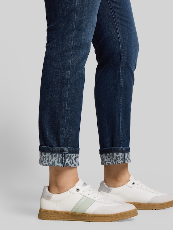 Plus Size - TTPLUS SLIM jeans with leopard print and turned-up hems - dark blue denim