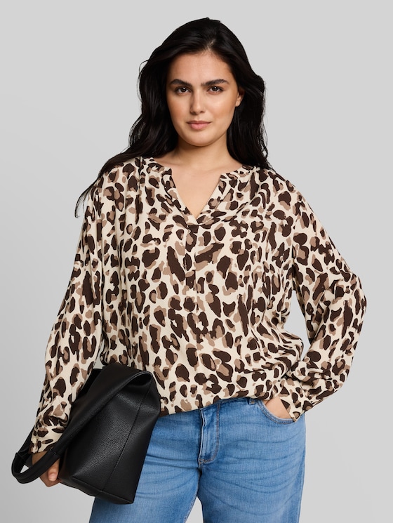 Plus Size - viscose blouse - brown beige leo print