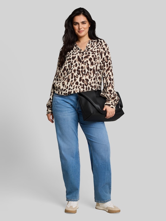 Plus Size - viscose blouse - brown beige leo print