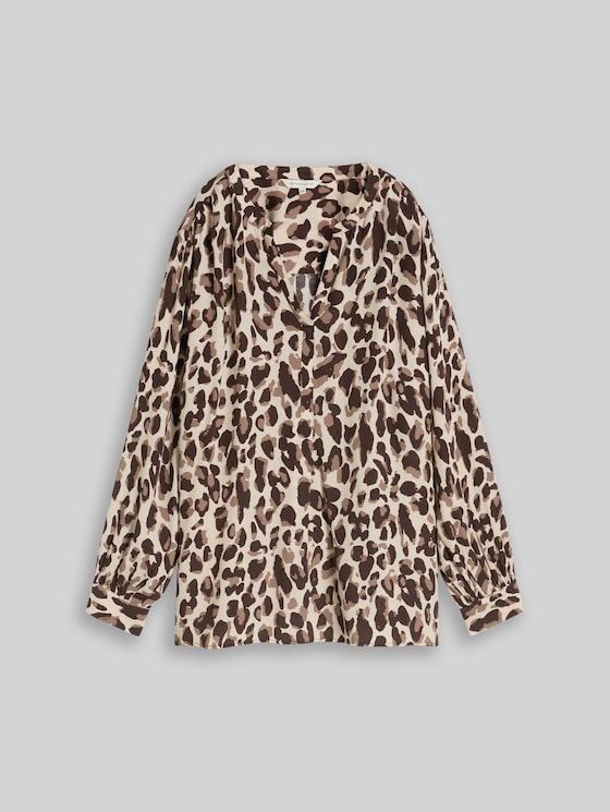 Plus Size - viscose blouse - brown beige leo print