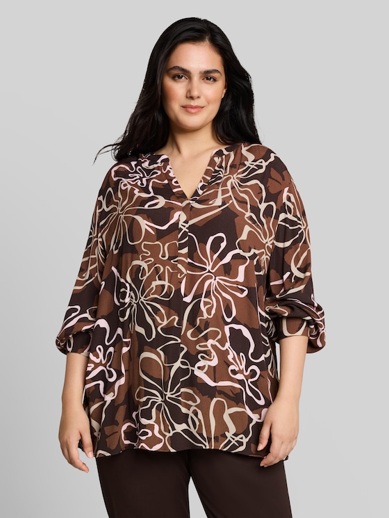 Plus Size - viscose blouse - brown big flower design