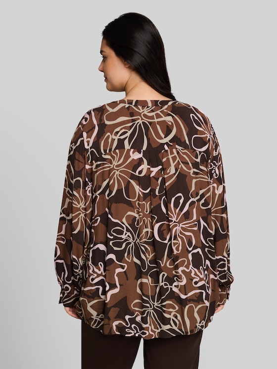 Plus Size - viscose blouse - brown big flower design