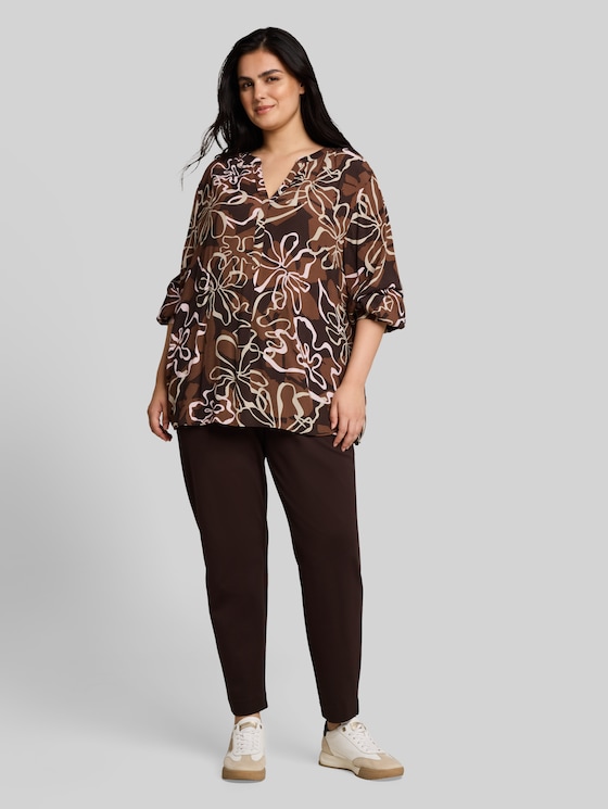 Plus Size - viscose blouse - brown big flower design