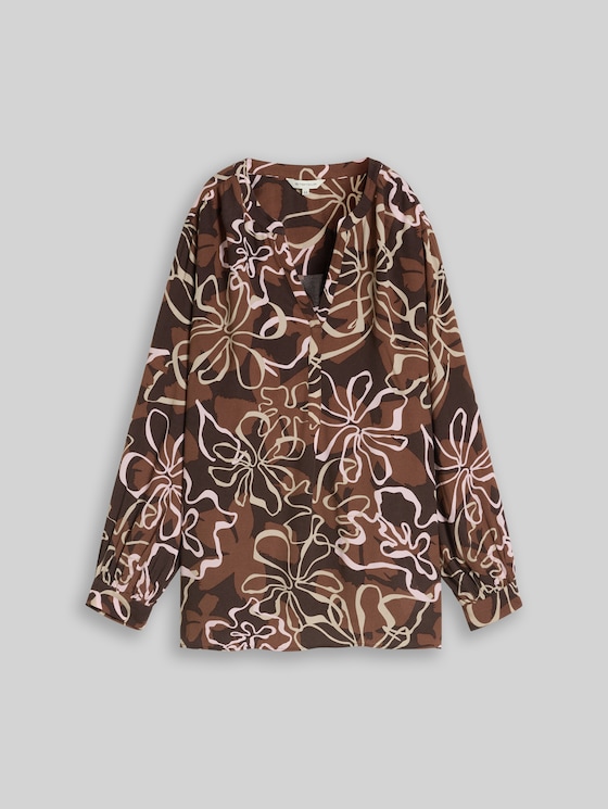 Plus Size - viscose blouse - brown big flower design