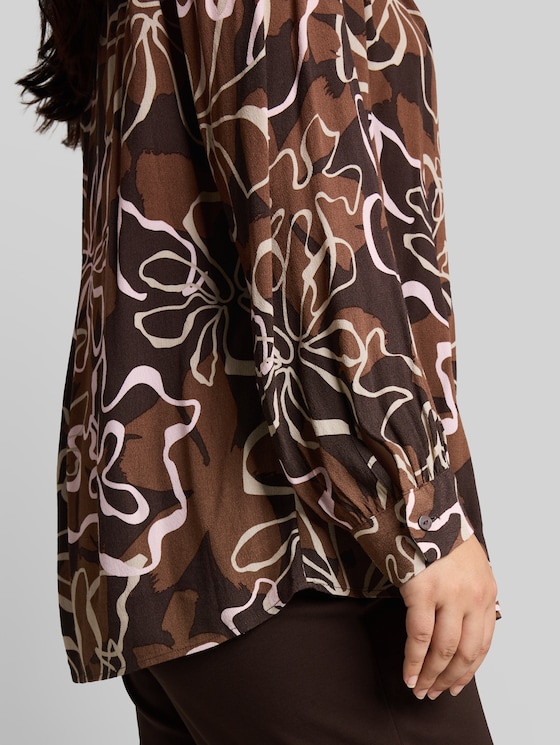 Plus Size - viscose blouse - brown big flower design
