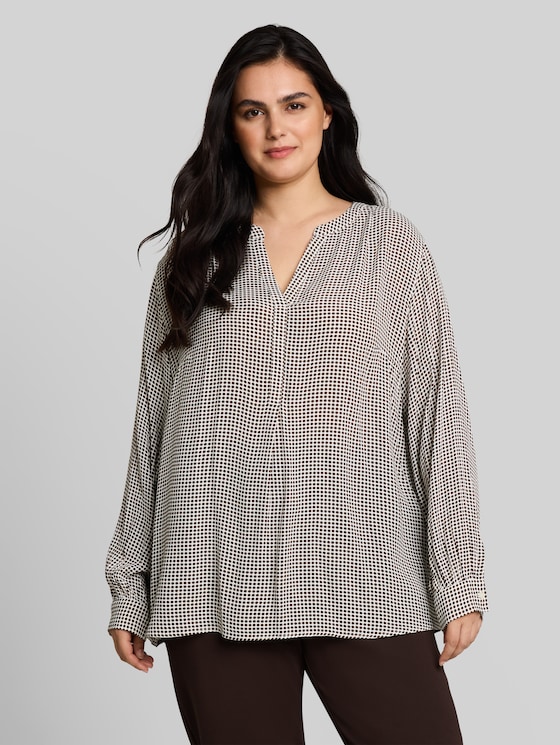 Plus Size - viscose blouse - small brown dot print