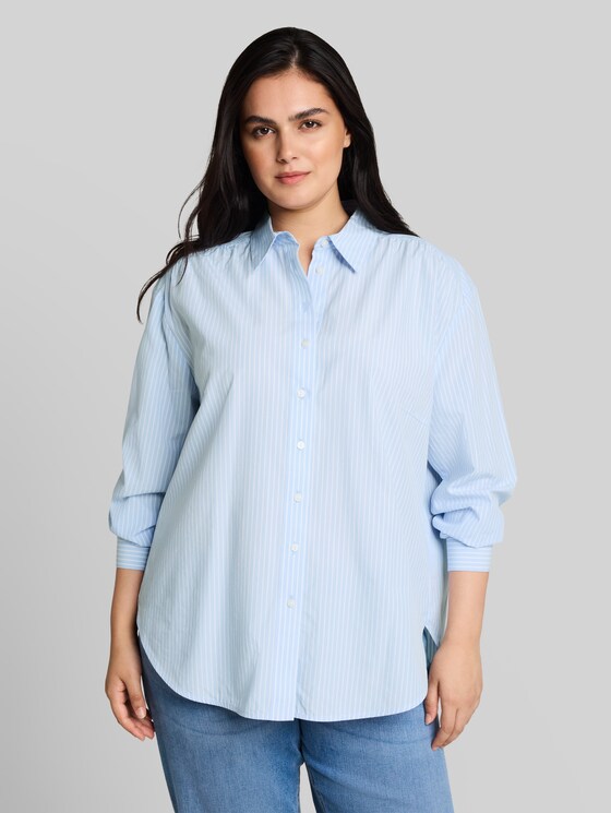 Plus Size – Loose-fit poplin shirt-style top - mid blue white stripe