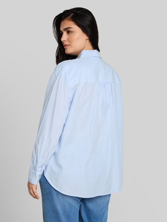 Plus Size – Loose-fit poplin shirt-style top - mid blue white stripe
