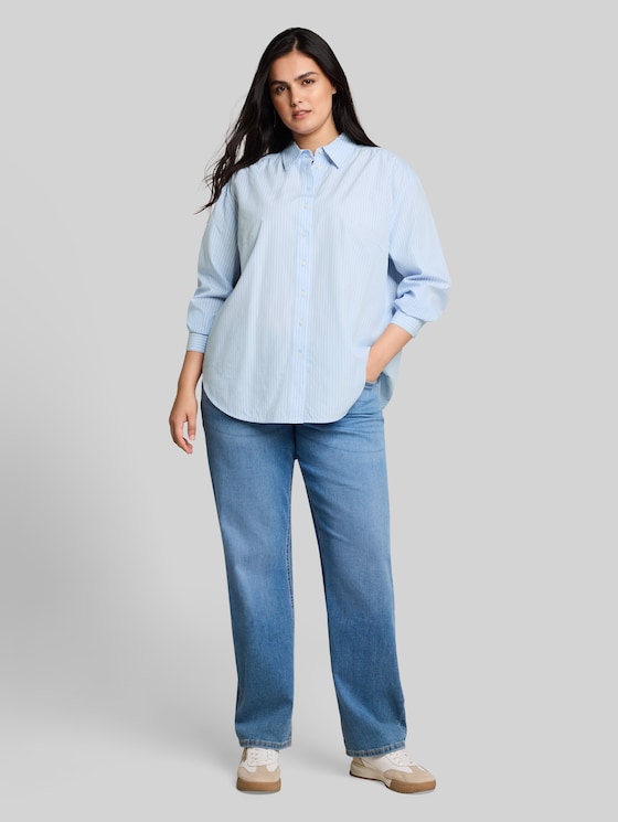 Plus Size – Loose-fit poplin shirt-style top - mid blue white stripe
