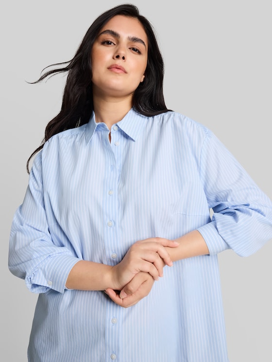 Plus Size – Loose-fit poplin shirt-style top - mid blue white stripe