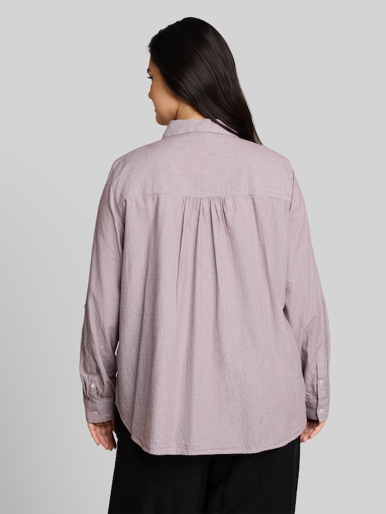 Plus Size – Shirt-style blouse with turn-up feature - preppy plum dobby