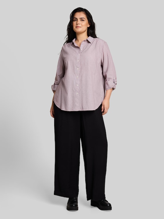 Plus Size – Shirt-style blouse with turn-up feature - preppy plum dobby