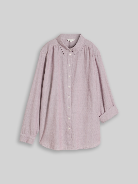 Plus Size – Shirt-style blouse with turn-up feature - preppy plum dobby