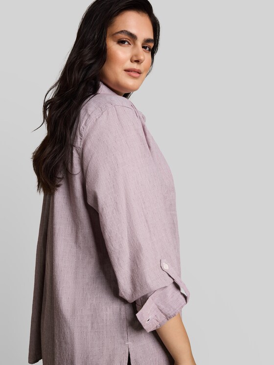 Plus Size – Shirt-style blouse with turn-up feature - preppy plum dobby