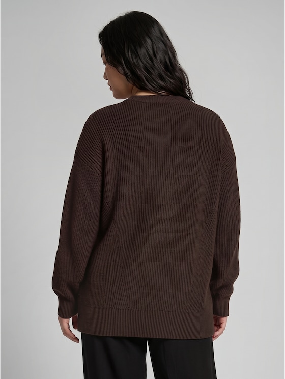 Plus Size - oversized knitted jumper with a round neckline - java dark brown melange