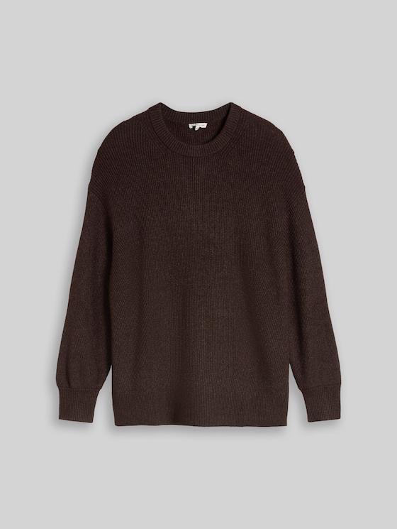 Plus Size - oversized knitted jumper with a round neckline - java dark brown melange