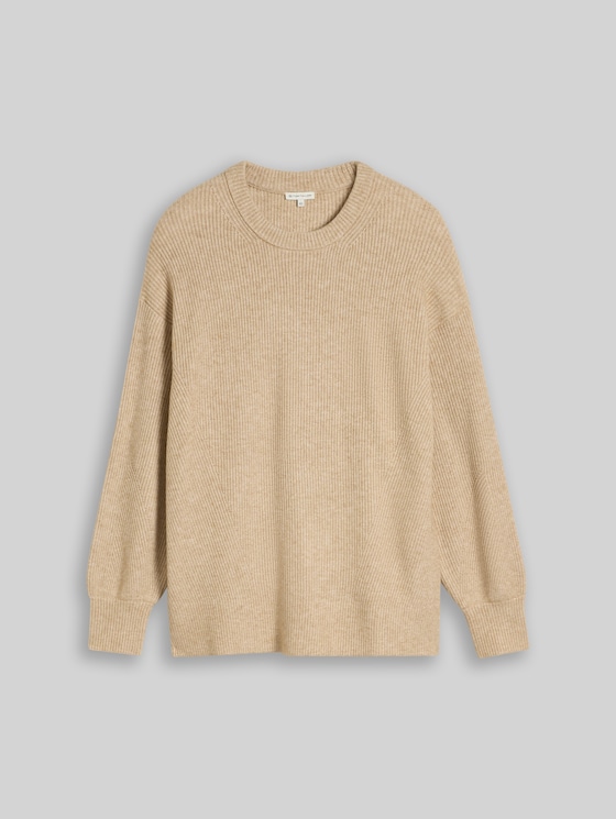 Plus Size - oversized knitted jumper with a round neckline - gravel beige melange