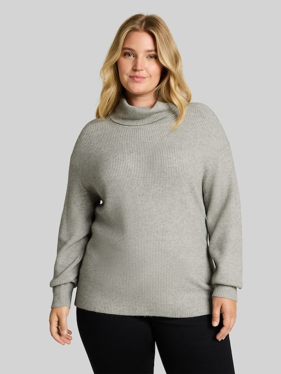Plus Size - Oversized Turtleneck Jumper - soft grey melange