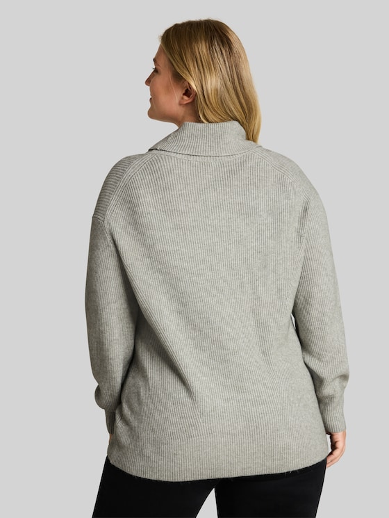 Plus Size - Oversized Turtleneck Jumper - soft grey melange