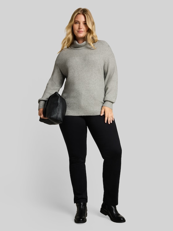 Plus Size - Oversized Turtleneck Jumper - soft grey melange