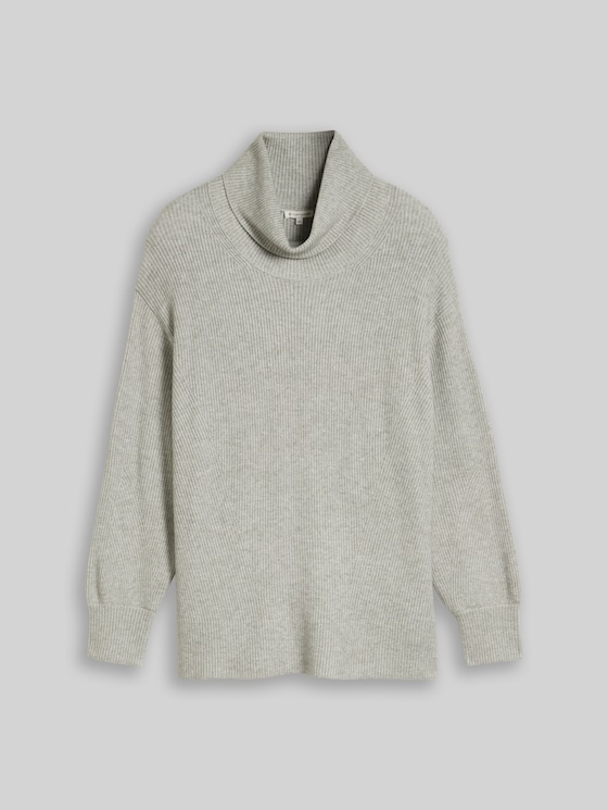 Plus Size - Oversized Turtleneck Jumper - soft grey melange