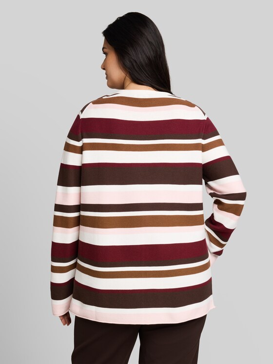 Plus Size – Cotton knitted jumper - camel brown red stripe
