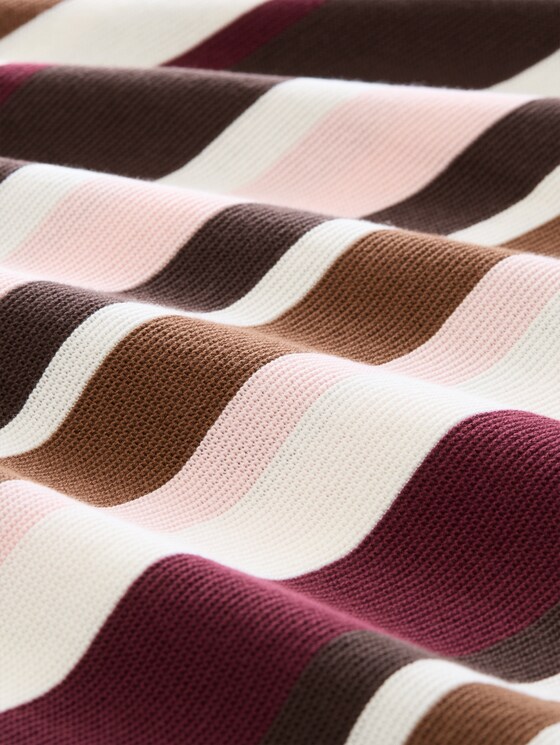 Plus Size – Cotton knitted jumper - camel brown red stripe