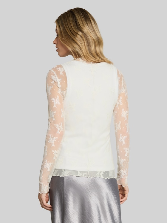 Slim-fit long-sleeved top in lace - off white